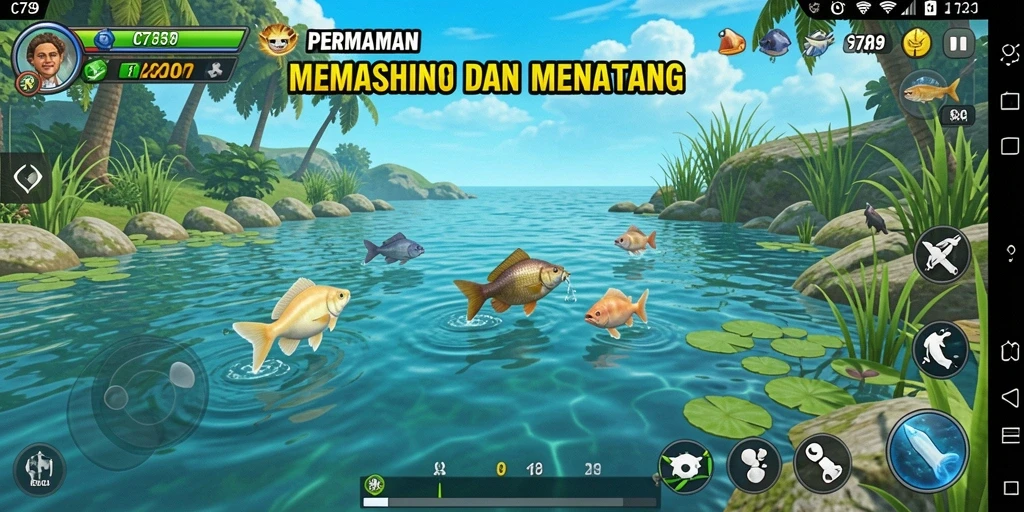 Tampilan gameplay menarik dalam C789 saat menangkap ikan.