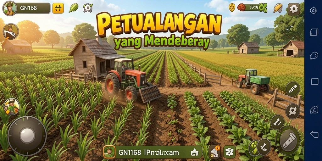 Tampilan gameplay GN168 dengan berbagai aktivitas pertanian yang seru.