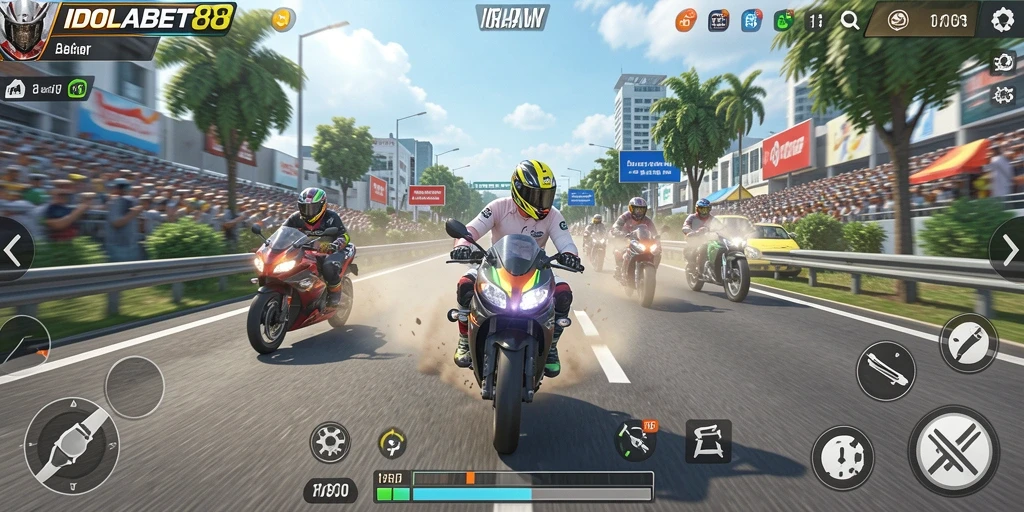 Tampilan gameplay seru dengan balapan motor yang mendebarkan.