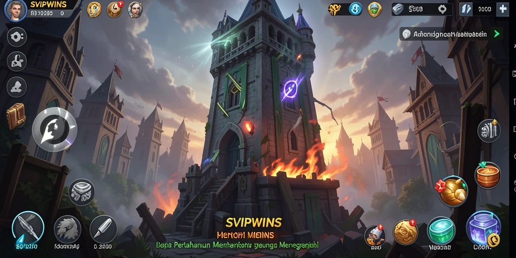 Tampilan gameplay mendebarkan dari SVIPWINS dengan menara dan strategi pertahanan.